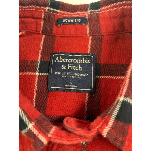 Abercrombie & Fitch Flannel Button Down Shirt Women L Red Tartan Plaid Boyfriend - Picture 2 of 10